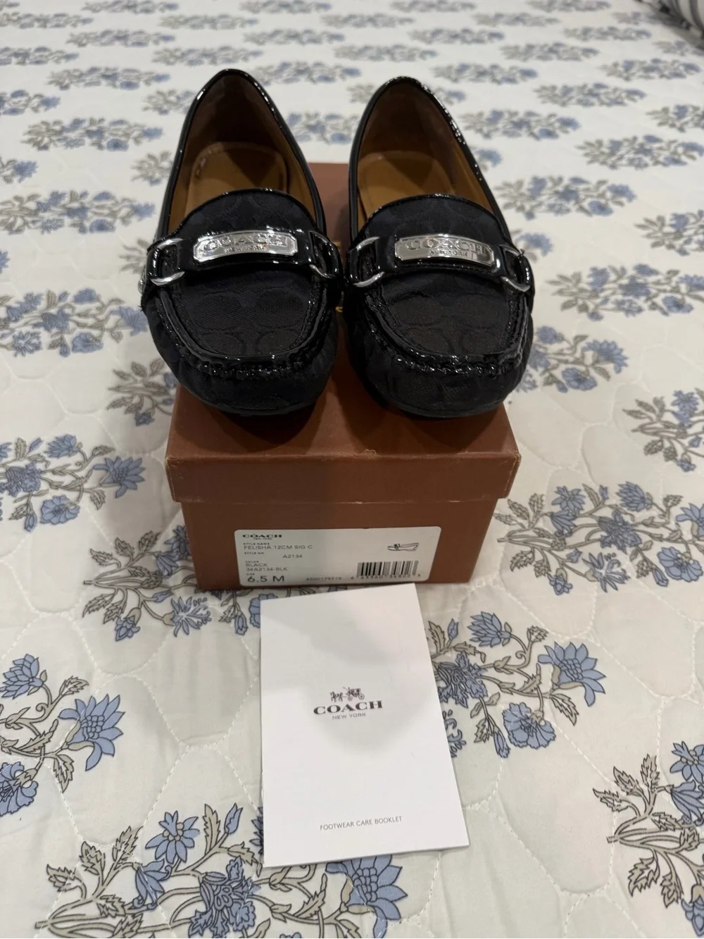 Coach Black Signature Canvas Loafers with Silver Plaque